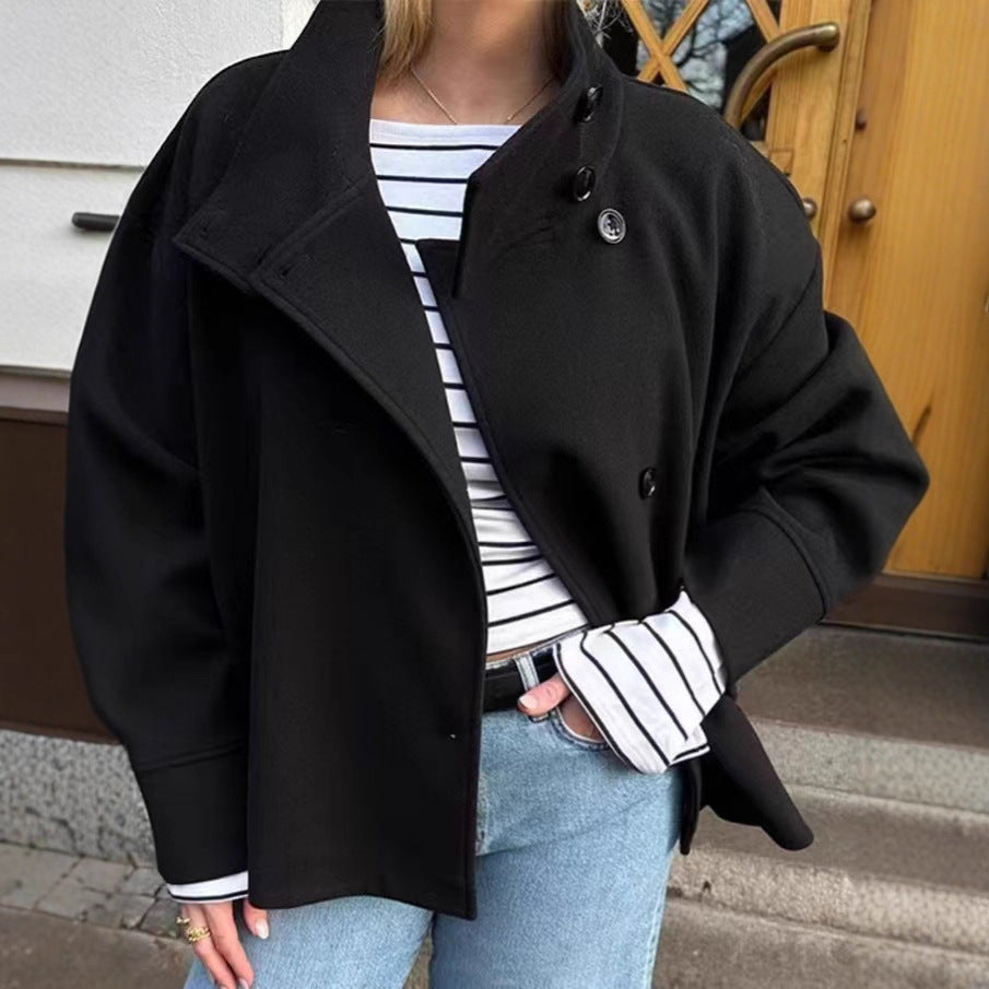 Manteau en laine pour femme avec col montant