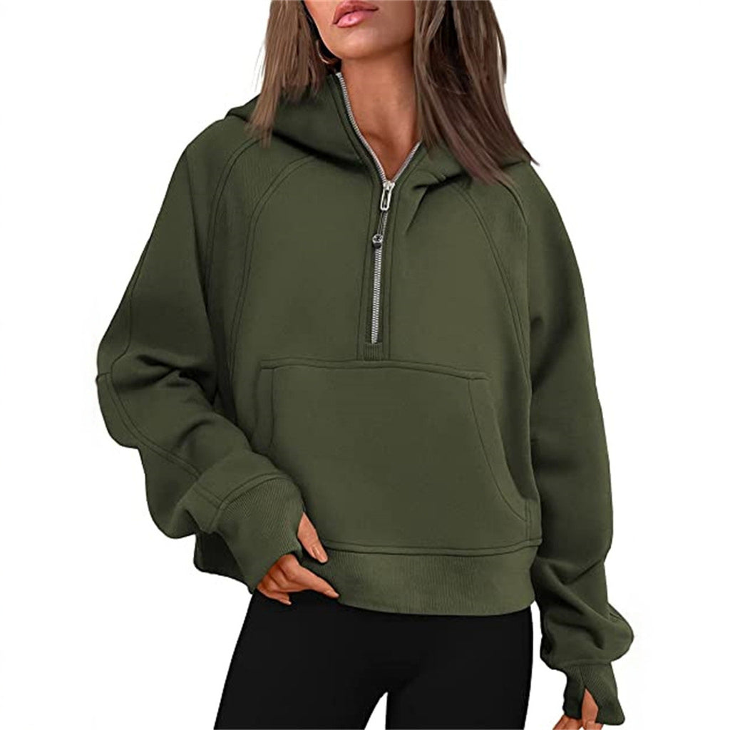 Sweat à capuche demi-zip doublé polaire pour femme