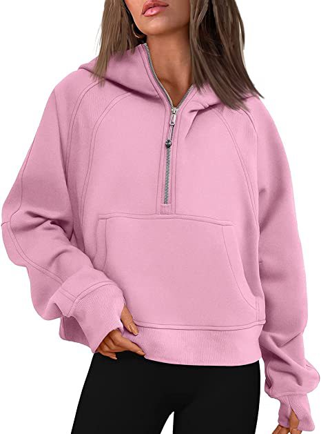 Sweat à capuche demi-zip doublé polaire pour femme