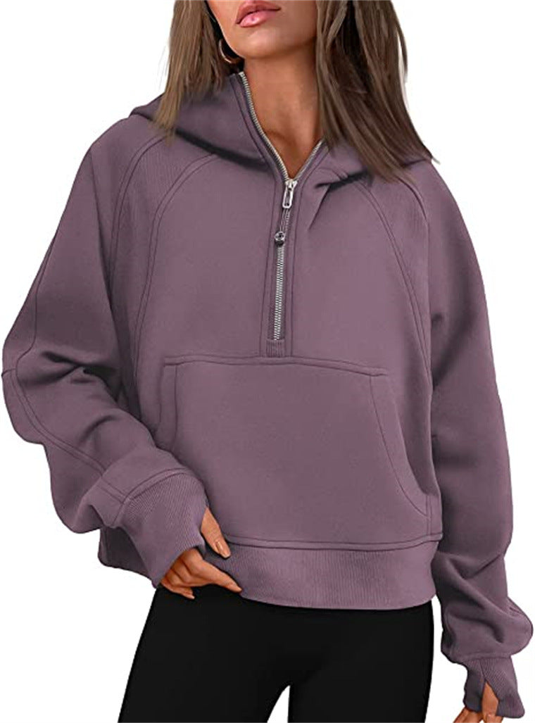 Sweat à capuche demi-zip doublé polaire pour femme