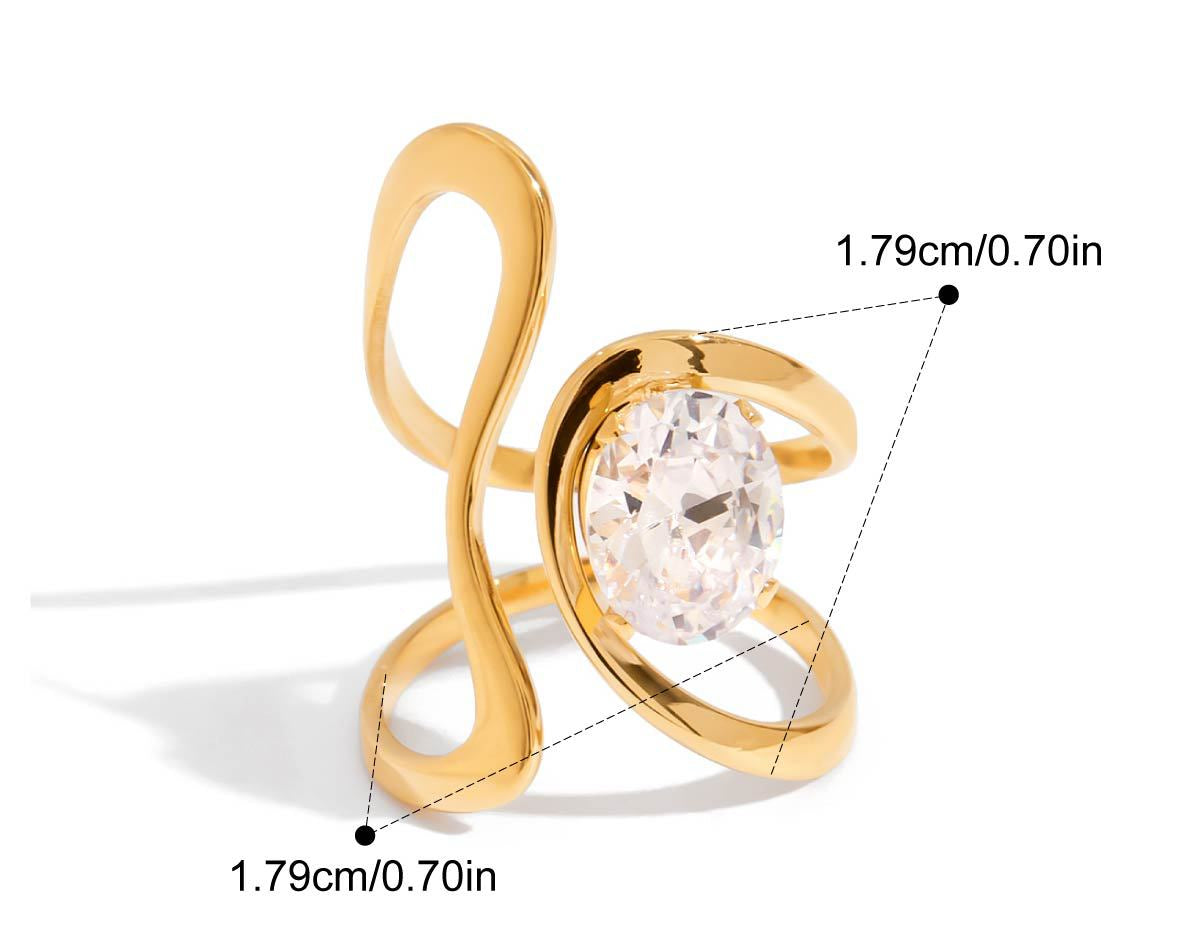 Bague géométrique en zircon et acier inoxydable