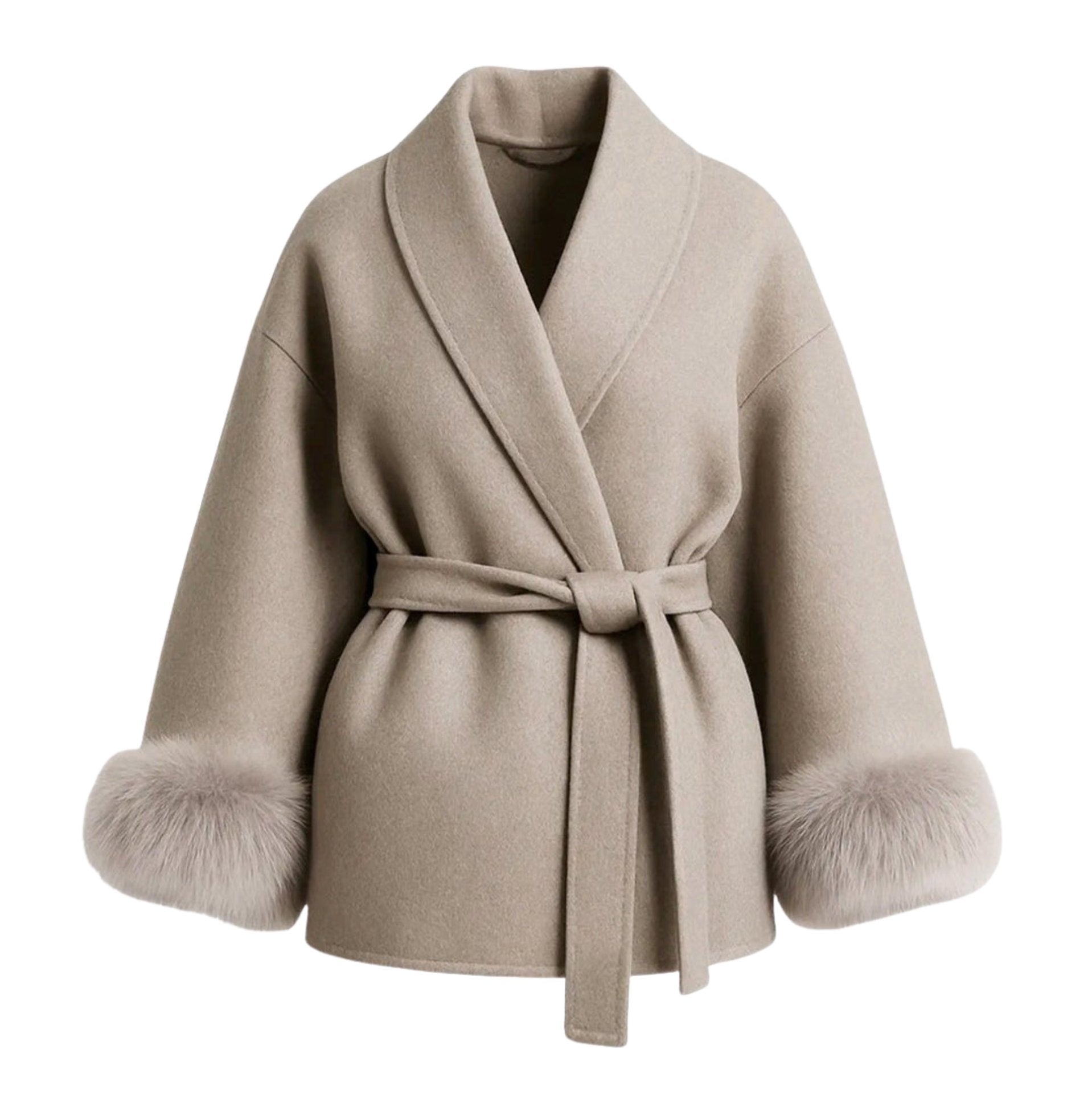 Manteau en laine à manches bouffantes et ceinture à la taille pour femme