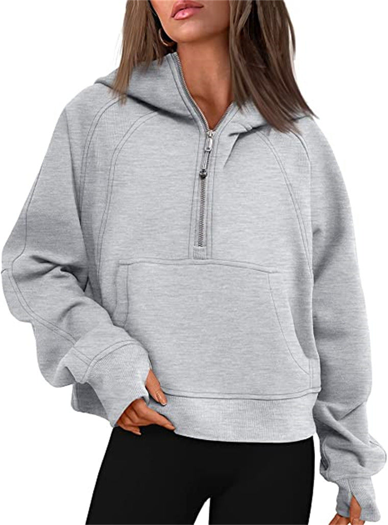 Sweat à capuche demi-zip doublé polaire pour femme