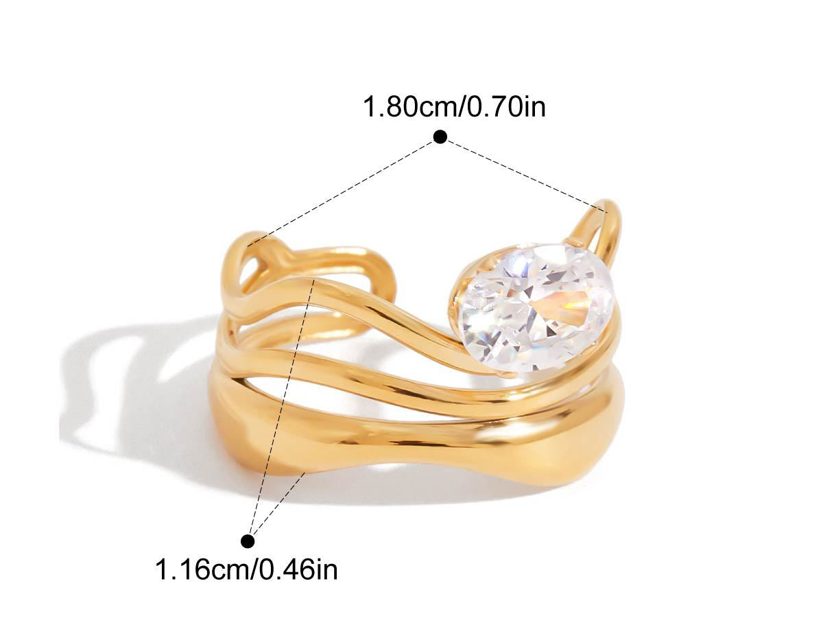 Bague géométrique en zircon et acier inoxydable