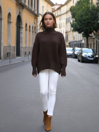 Pull ample demi-col roulé pour femme
