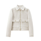 Chaqueta suave con adorno de cremallera para mujer