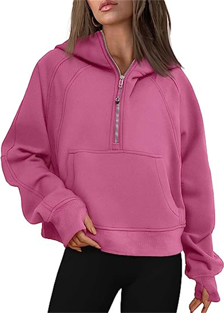 Sweat à capuche demi-zip doublé polaire pour femme