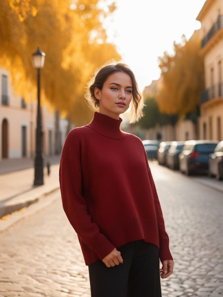 Pull ample demi-col roulé pour femme