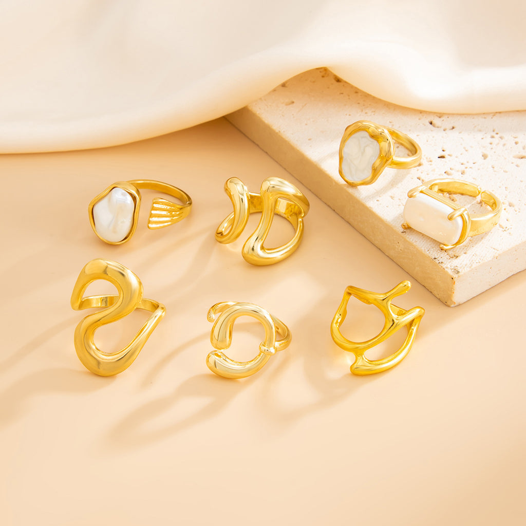 Ensemble de bagues ouvertes avec perles Bague géométrique