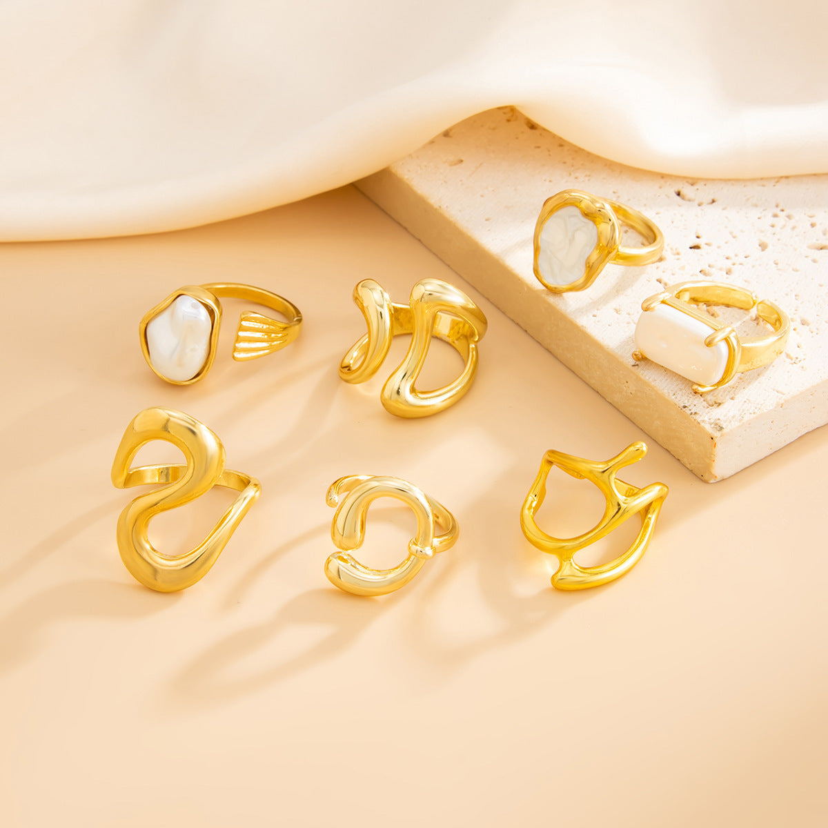 Ensemble de bagues ouvertes avec perles Bague géométrique
