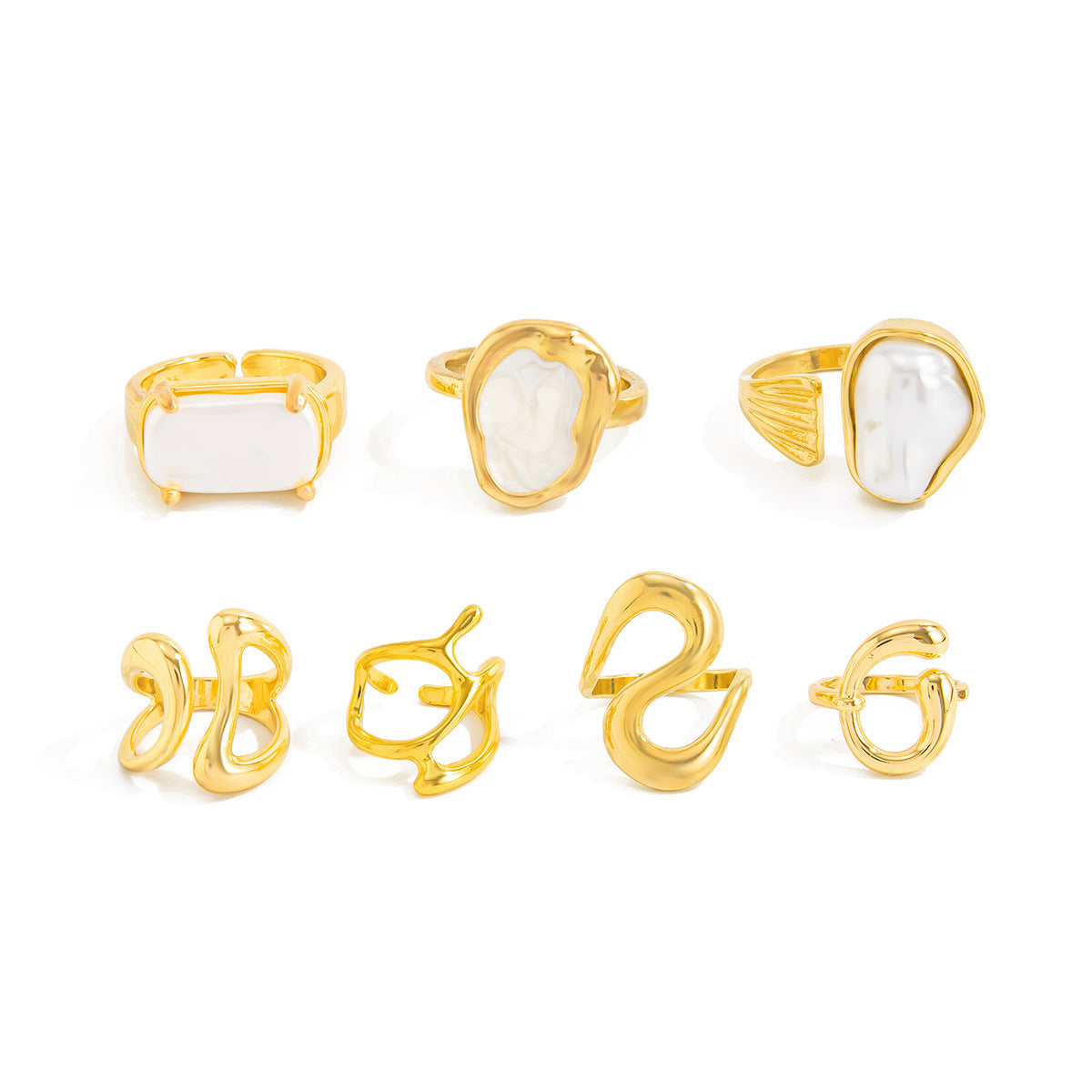Ensemble de bagues ouvertes avec perles Bague géométrique