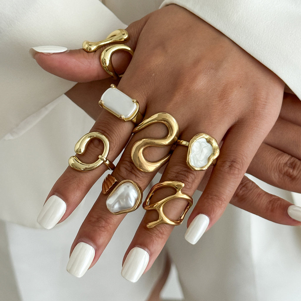 Ensemble de bagues ouvertes avec perles Bague géométrique