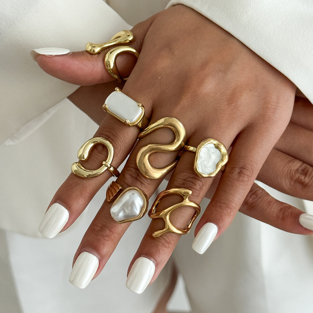 Ensemble de bagues ouvertes avec perles Bague géométrique