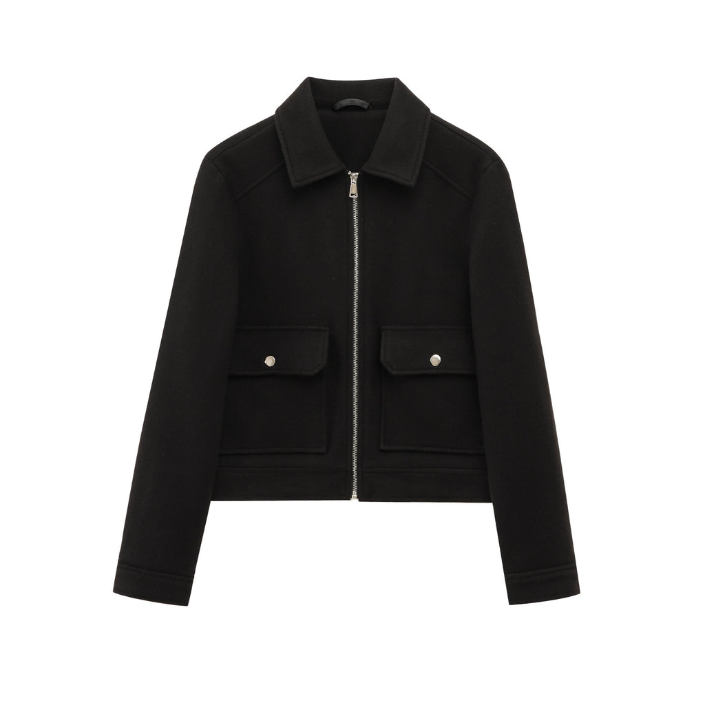 Chaqueta suave con adorno de cremallera para mujer