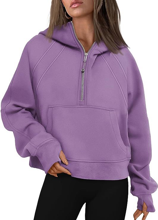 Sweat à capuche demi-zip doublé polaire pour femme