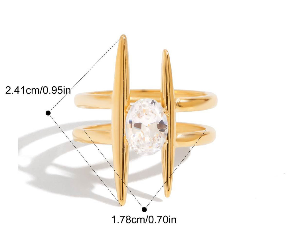 Bague géométrique en zircon et acier inoxydable