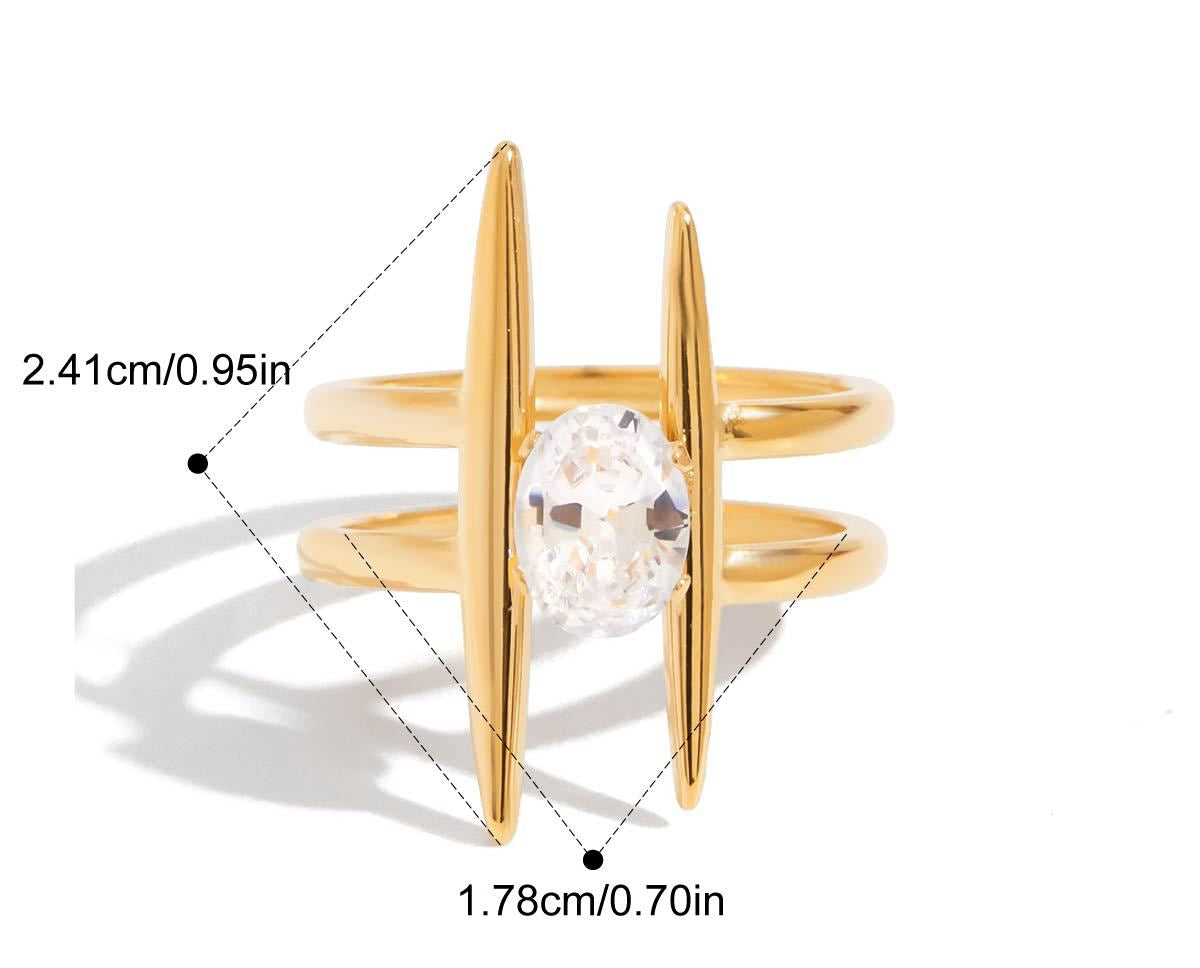 Bague géométrique en zircon et acier inoxydable