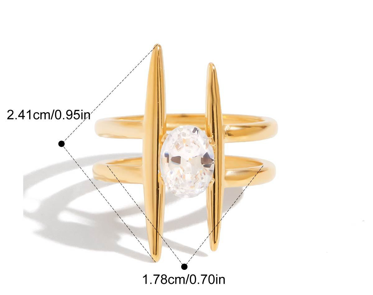 Bague géométrique en zircon et acier inoxydable