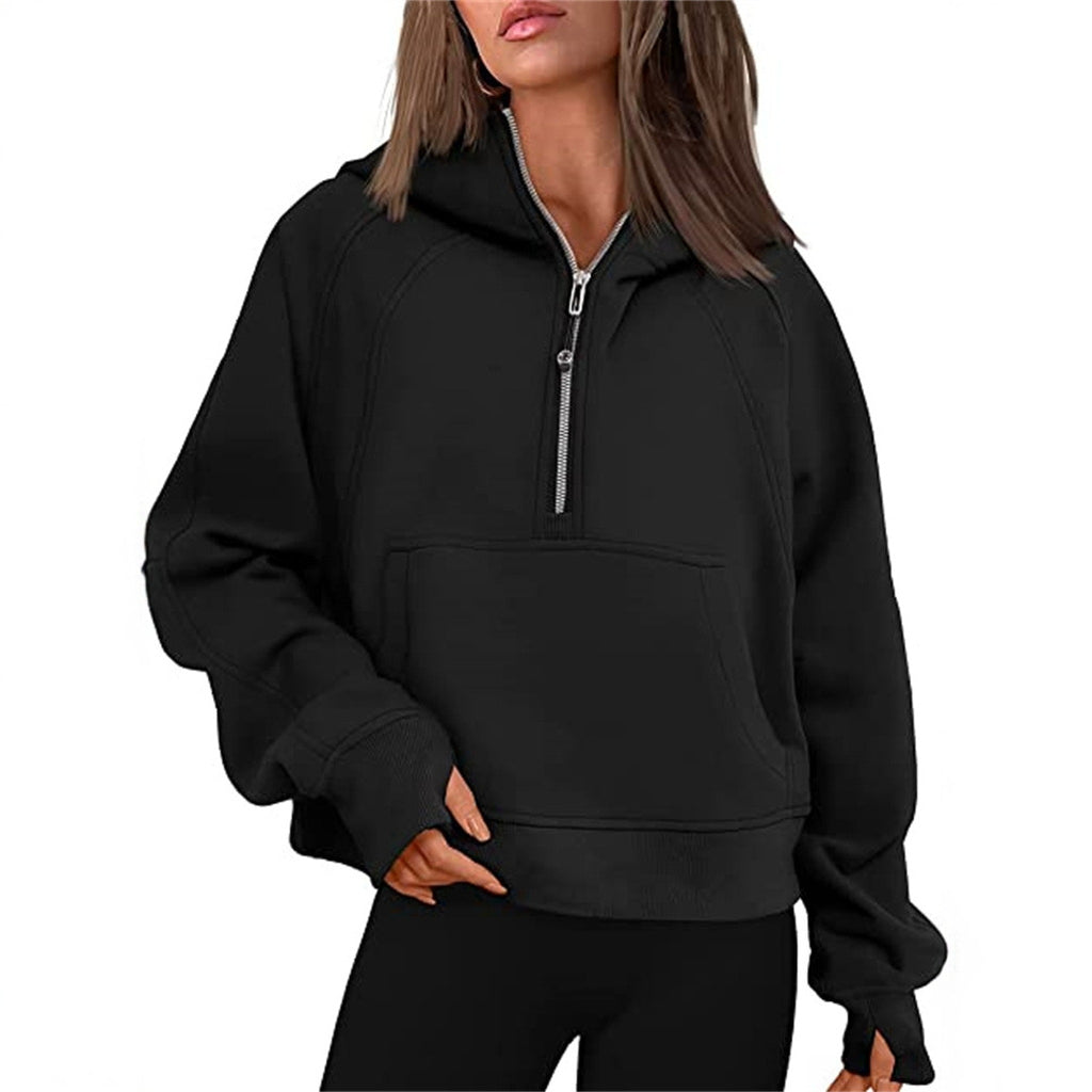 Sweat à capuche demi-zip doublé polaire pour femme