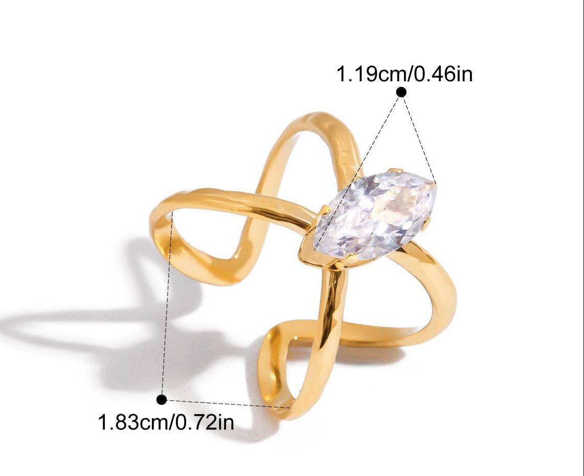 Bague géométrique en zircon et acier inoxydable