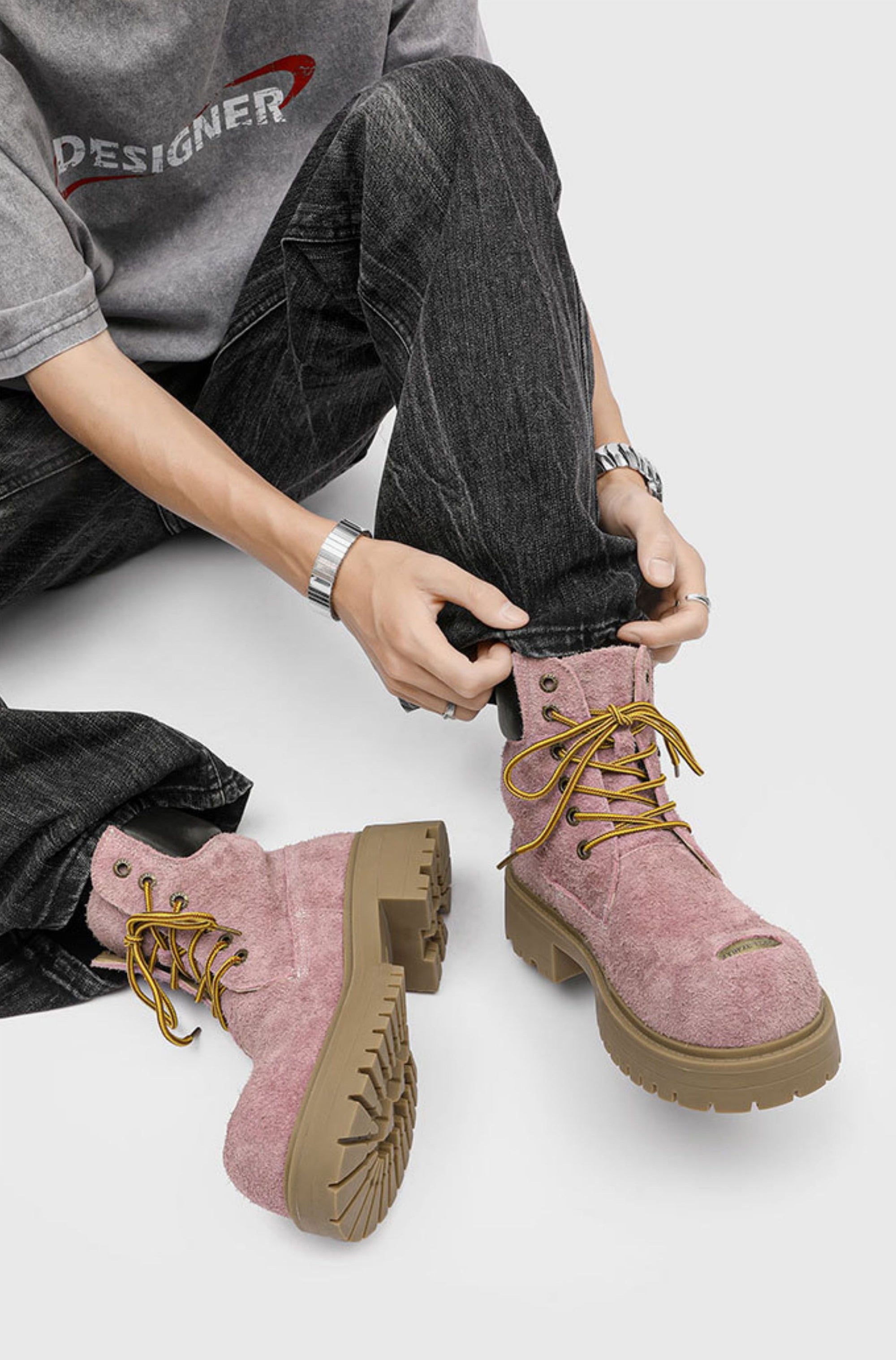 Bottes à lacets rétro à semelles épaisses unisex