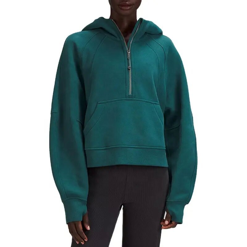 Sweat à capuche demi-zip doublé polaire pour femme
