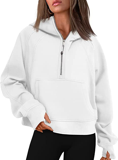Sweat à capuche demi-zip doublé polaire pour femme
