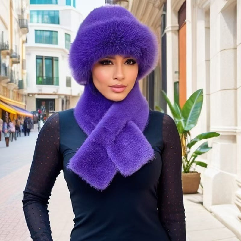 Ensemble bonnet et écharpe en peluche pour femmes