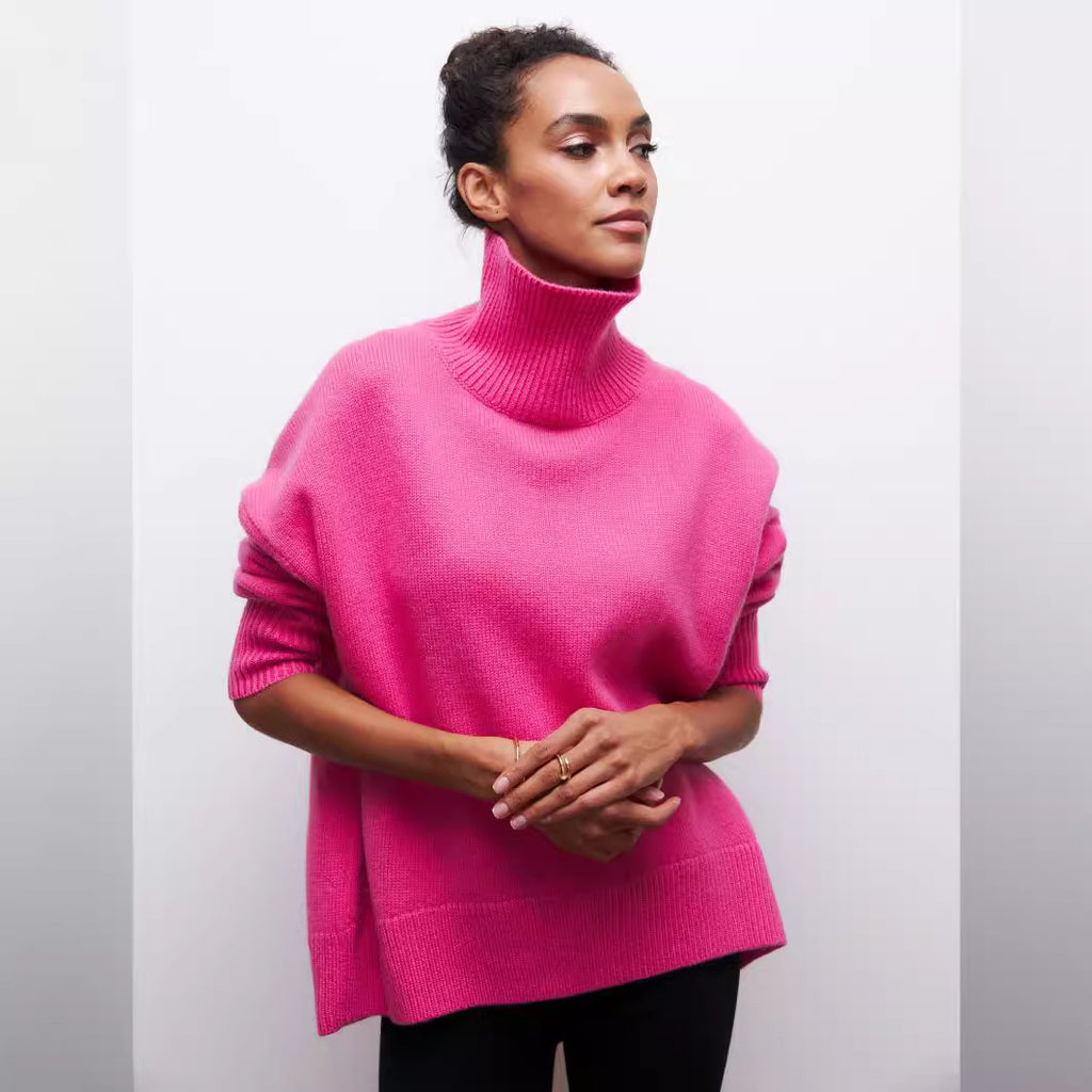Pull ample demi-col roulé pour femme