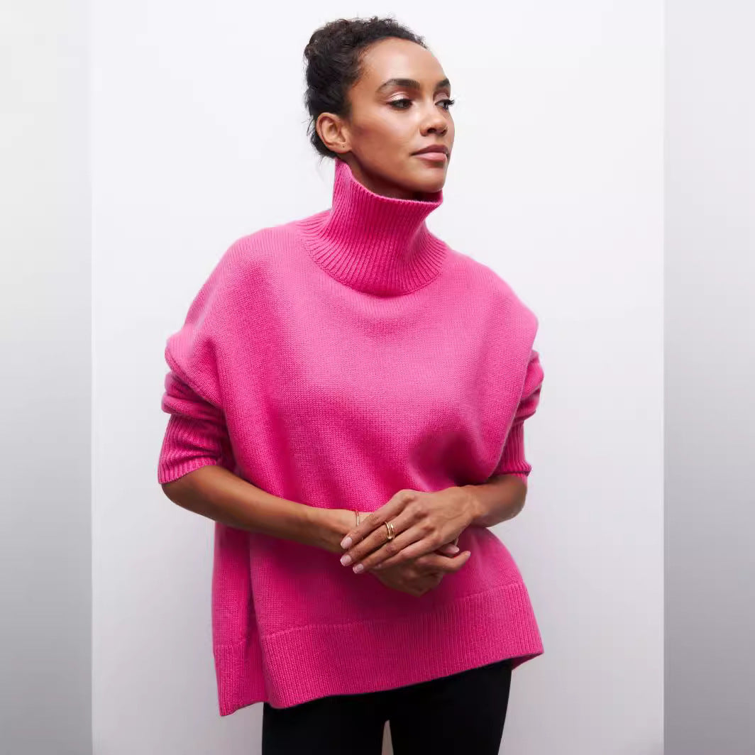 Pull ample demi-col roulé pour femme