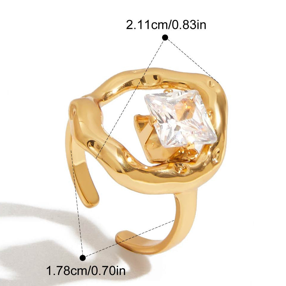 Bague géométrique en zircon et acier inoxydable