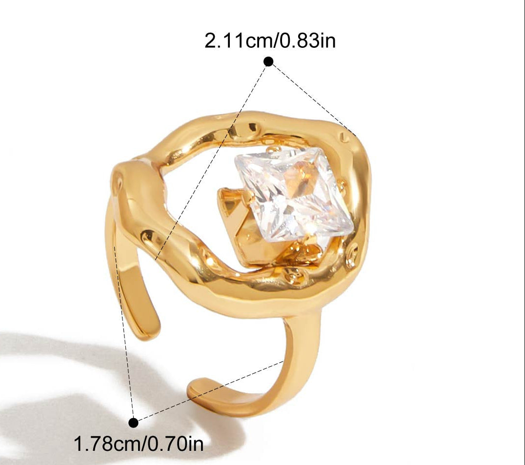 Bague géométrique en zircon et acier inoxydable