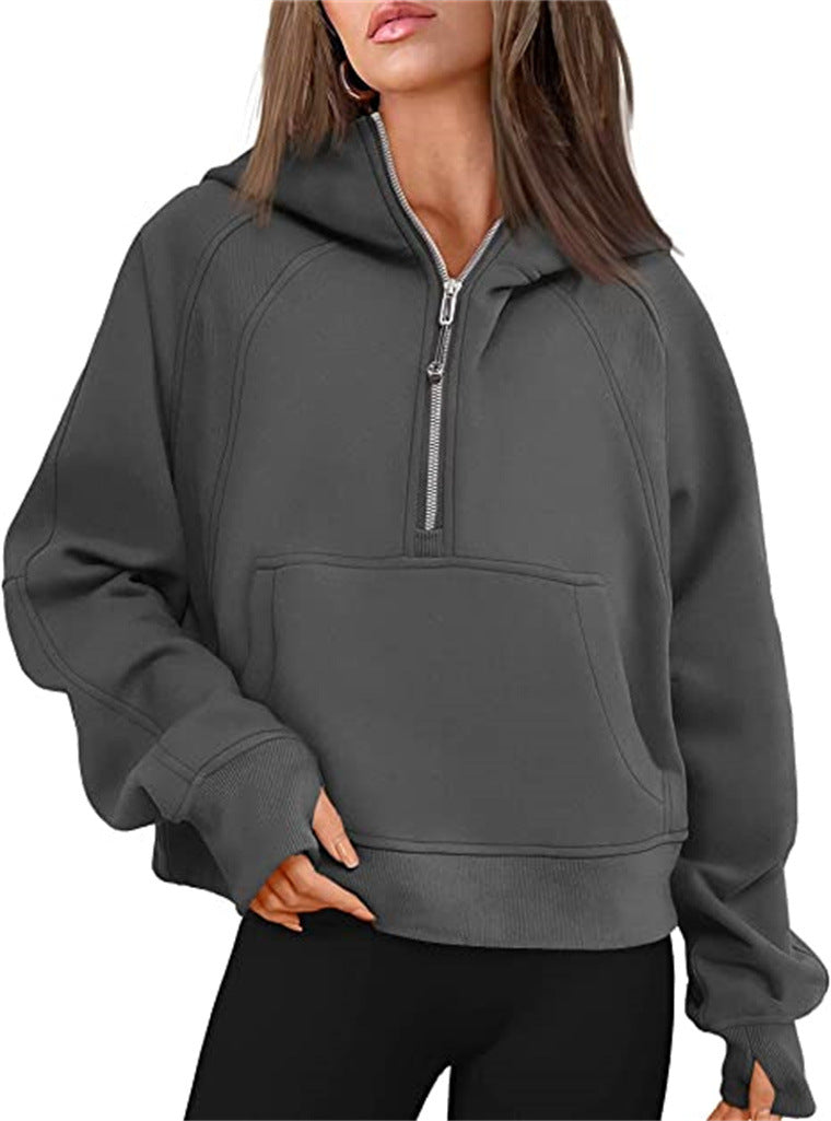 Sweat à capuche demi-zip doublé polaire pour femme