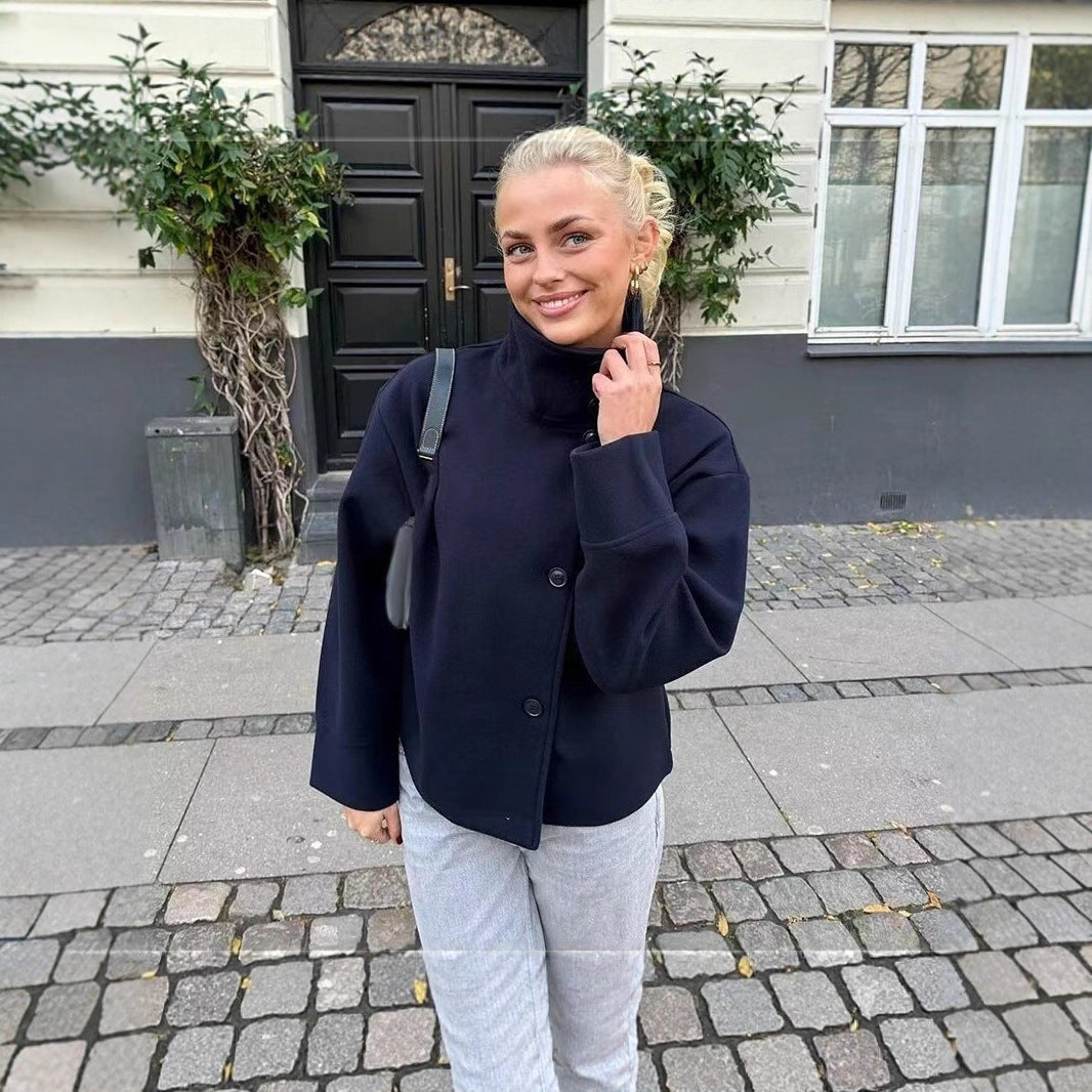 Manteau en laine pour femme avec col montant