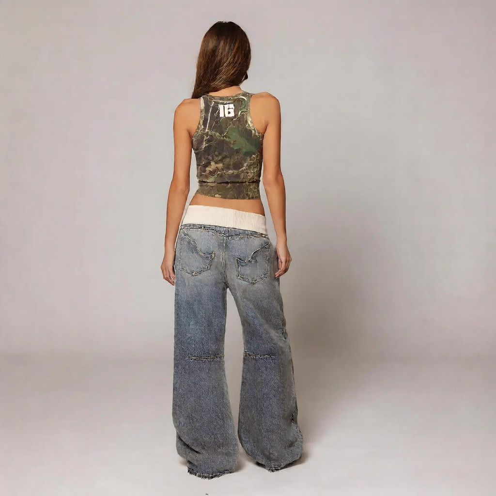 Retro urban style faded blue jeans