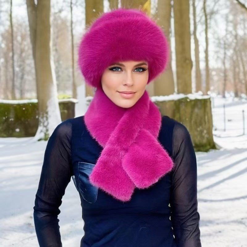 Ensemble bonnet et écharpe en peluche pour femmes