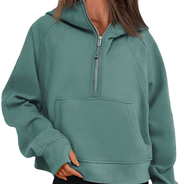 Sweat à capuche demi-zip doublé polaire pour femme