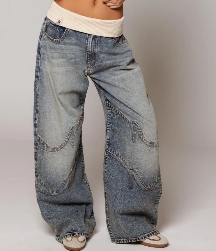 Retro urban style faded blue jeans