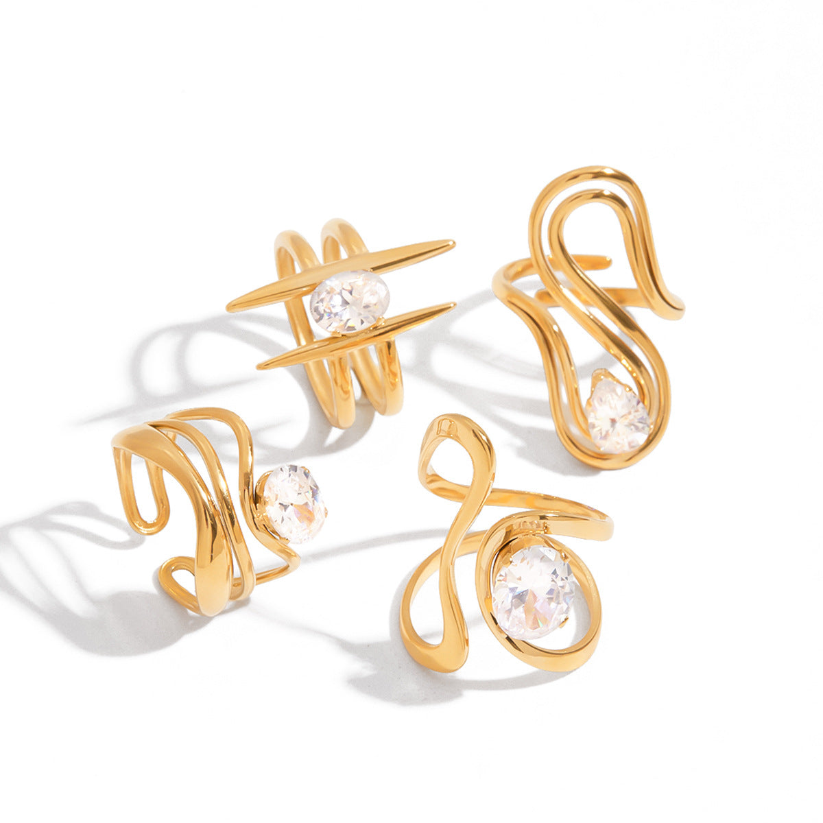 Bague géométrique en zircon et acier inoxydable