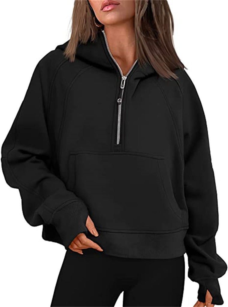 Sweat à capuche demi-zip doublé polaire pour femme