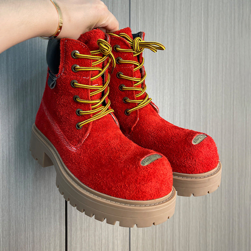 Bottes à lacets rétro à semelles épaisses unisex