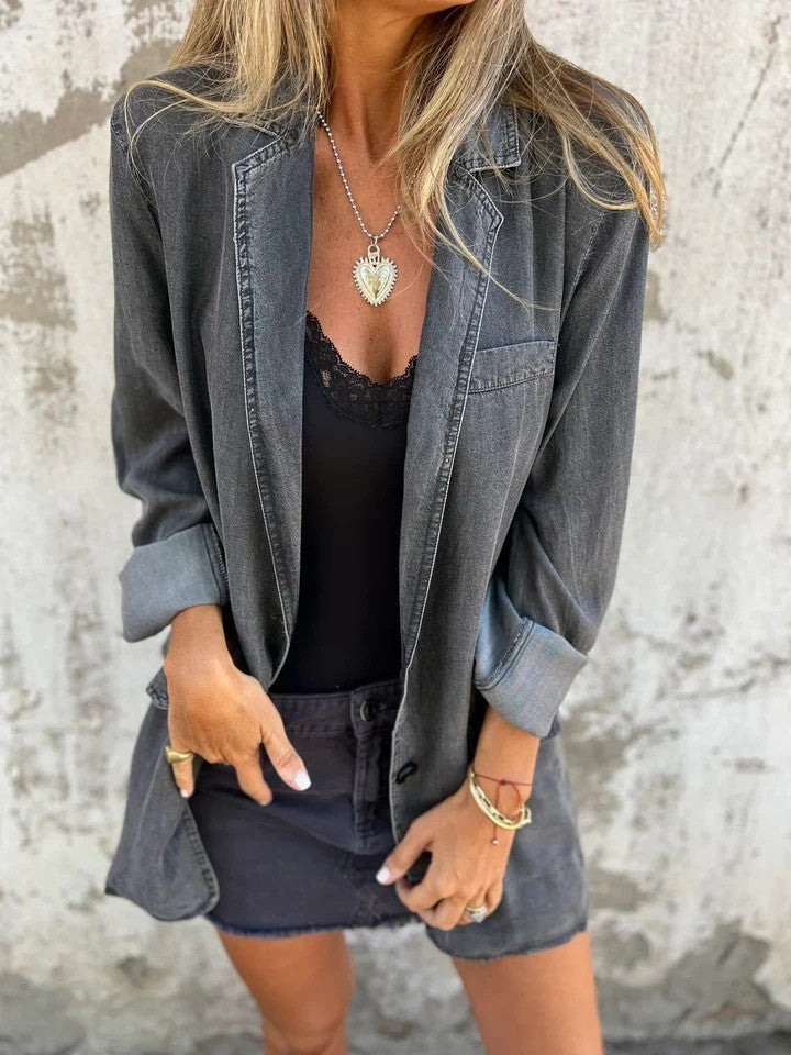 Veste chemise en denim à manches longues pour femmes