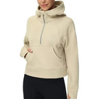 Sweat à capuche demi-zip doublé polaire pour femme