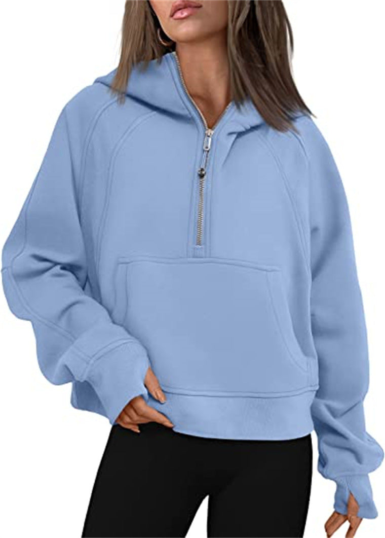 Sweat à capuche demi-zip doublé polaire pour femme
