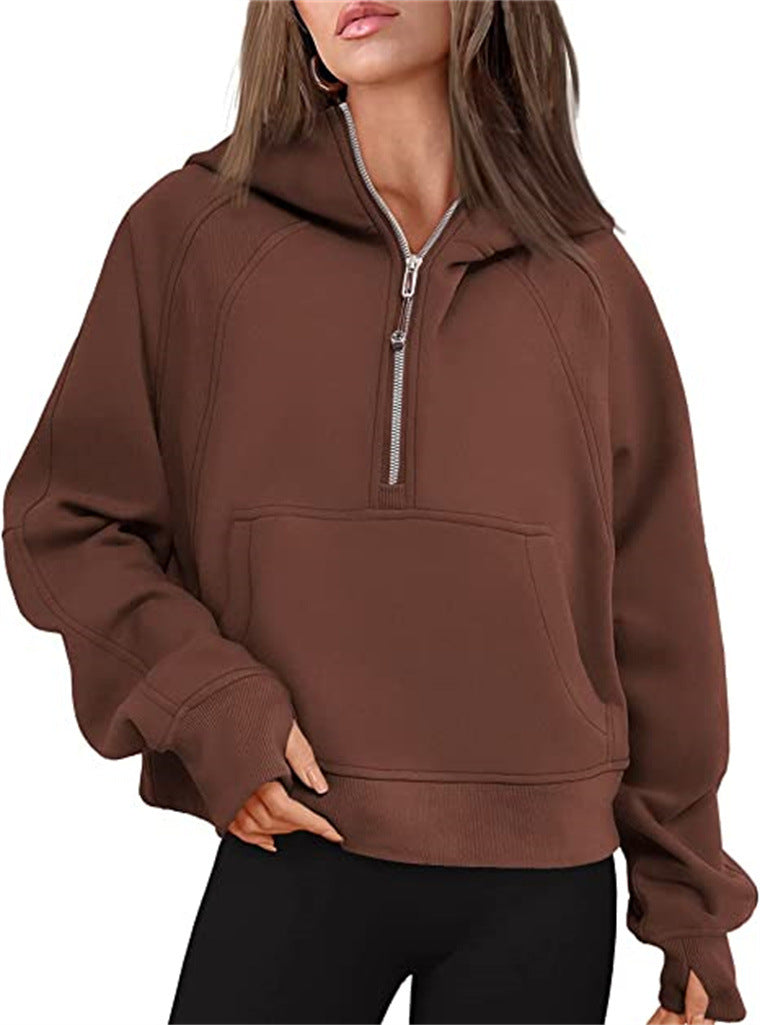 Sweat à capuche demi-zip doublé polaire pour femme