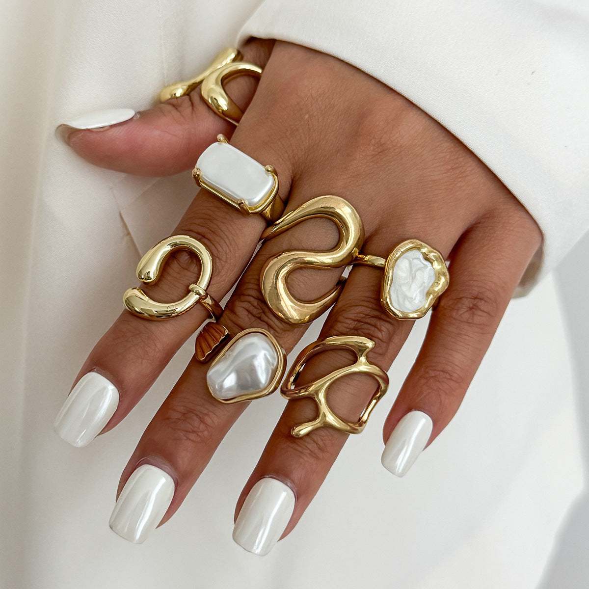 Ensemble de bagues ouvertes avec perles Bague géométrique