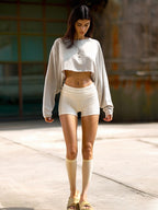 Sweat-shirt court style urbain en coton pour femme