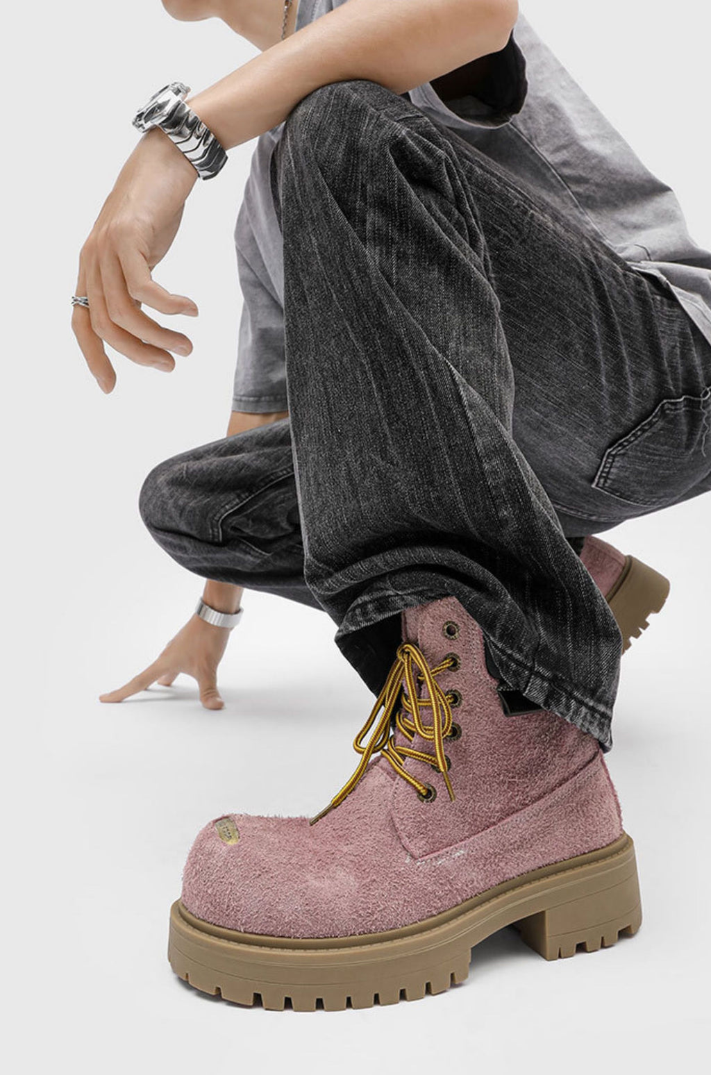 Bottes à lacets rétro à semelles épaisses unisex