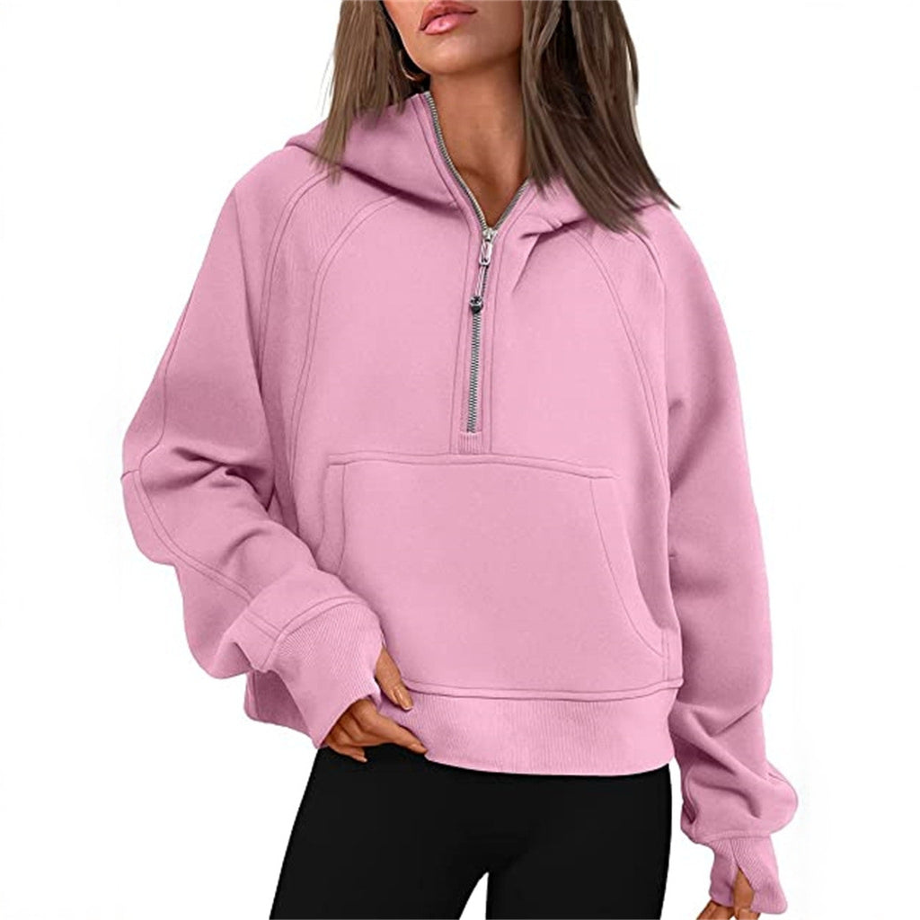 Sweat à capuche demi-zip doublé polaire pour femme