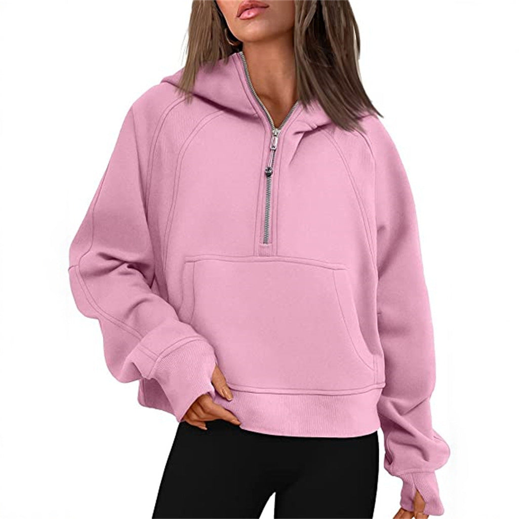 Sweat à capuche demi-zip doublé polaire pour femme
